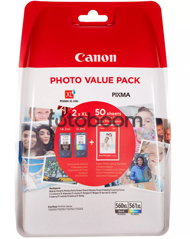 Multipack PG-560XL + CL-561XL + 50 hojas de papel fotográfico Multipack PG-560XL + CL-561XL + 50 hojas de papel fotográfico