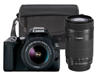 EOS 250D Negra + 18-55mm IS STM II + 55-250mm f/4-5,6 IS + SB130 + SD 16GB EOS 250D Negra + 18-55mm IS STM II + 55-250mm f/4-5,6 IS + SB130 + SD 16GB