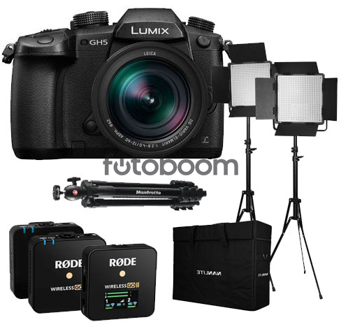 DC-GH5 + 12-60mm f/2.8-4 Asph OIS + Kit 2 Paneles CN600CSA LED Bicolor + Wireless GO II + Trípode DC-GH5 + 12-60mm f/2.8-4 Asph OIS + Kit 2 Paneles CN600CSA LED Bicolor + Wireless GO II + Trípode
