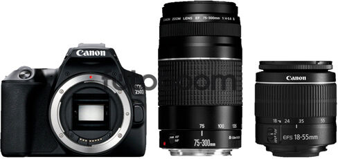 EOS 250D Negra + 18-55mm f/3.5-5.6 DC III + 75-300mm f/4-5.6 DC-III EF + SB130 + SD 16GB