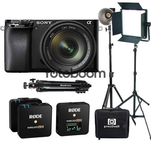 Alpha A6100 Negra + 16-70mm f/4 ZA OSS E + FORZA 60 + L-30L + CN-600SA Panel LED + Pie + Wireless GO II + Trípode