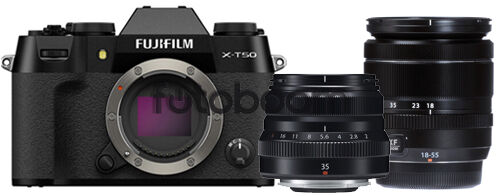 X-T50 Plata Carbón + 18-55mm f/2,8-4 XF R LM OIS + 35mm f/2,0R XF Pancake Negro con 200E Bonificación FUJI X