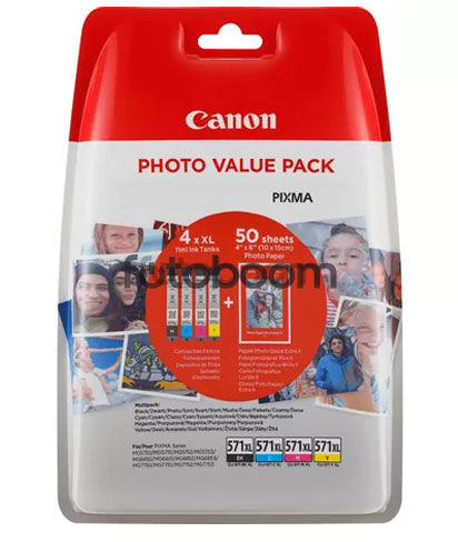 Pack CLI-571XL B/C/M/Y + papel fotográfico